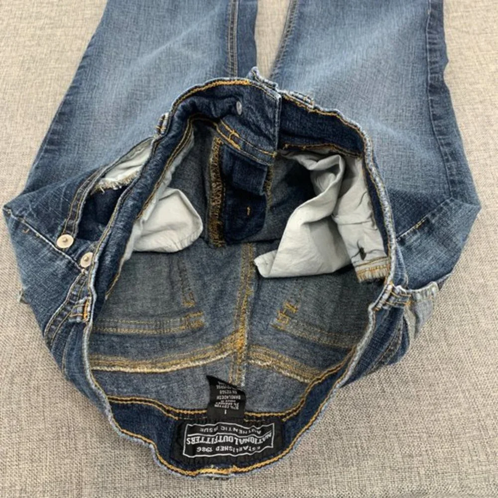 National Outfitters Cropped Denim Pants Size 1 Cuffed Stone Washed Embroidered P